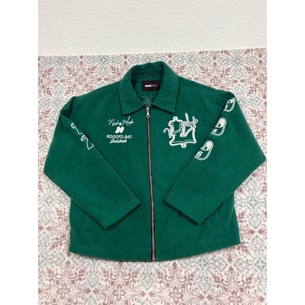 Fashion Nova Men Green Embroidered 1776 Zip Up Jacket XL ZDF01C330019